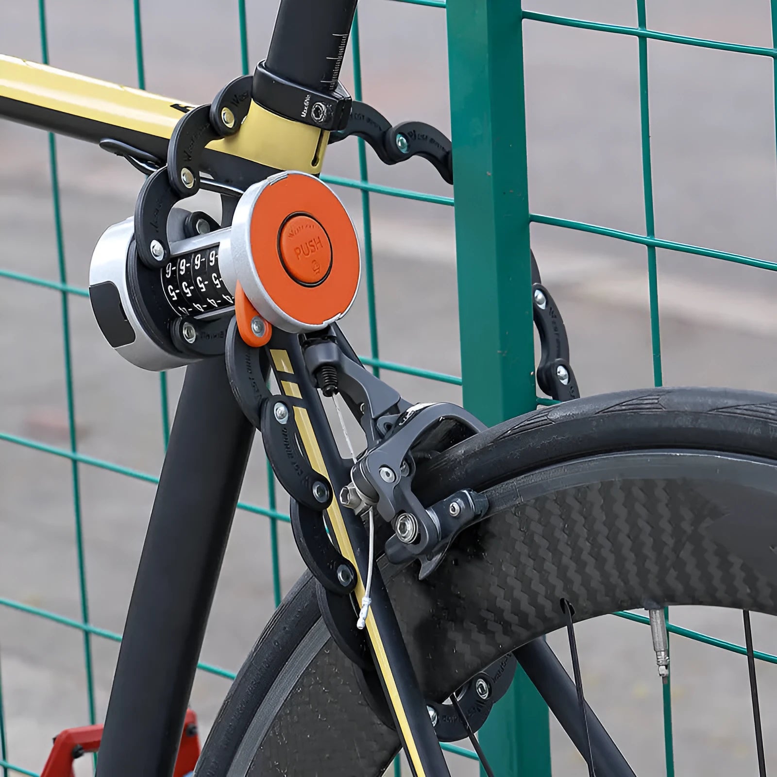 Black bicycle anti-theft fliplock for water bottle cage security with folding lock design