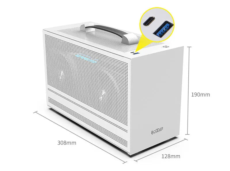 Hummingbird PRO Mini-ITX desktop computer case in titanium grey and white finish options.