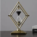 Glass sand timer with zinc alloy iron ornament in bronze, silver, black or white sand options
