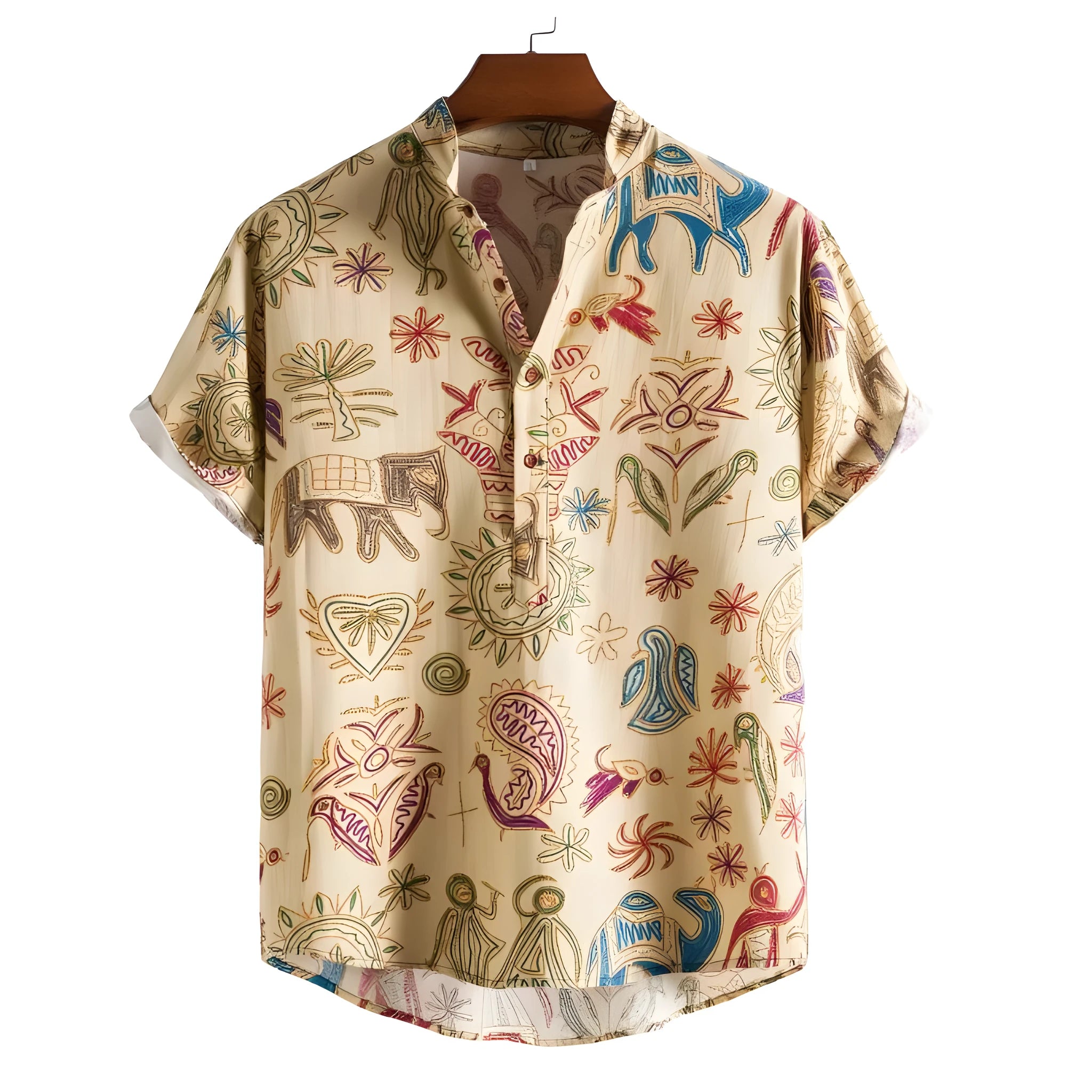 Men's plus size loose fit casual shirt with colourful 3D digital printing pattern.