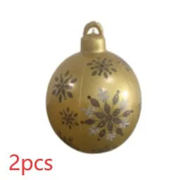 Large red and white striped inflatable PVC Christmas ball ornament with a 60cm diameter.