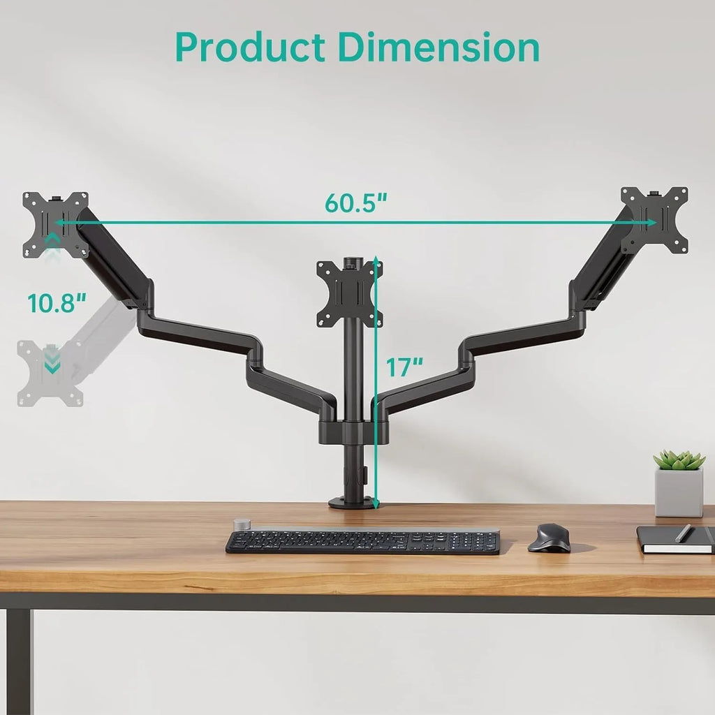 Black three-arm gas spring monitor holder arm for 27-inch computer screens