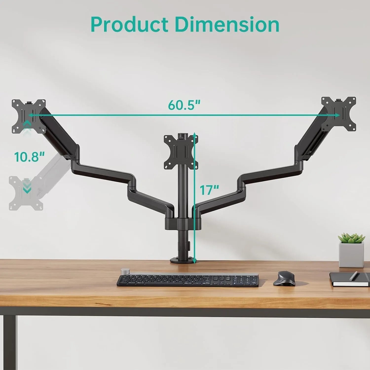 Black three-arm gas spring monitor holder arm for 27-inch computer screens