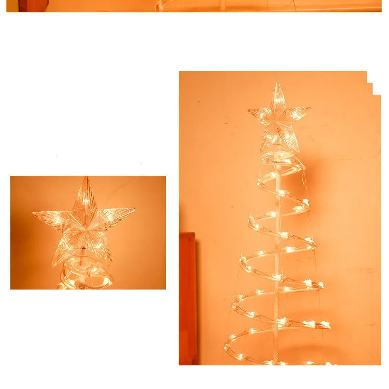 6FT tall LED spiral Christmas tree light set with remote control on a stand.