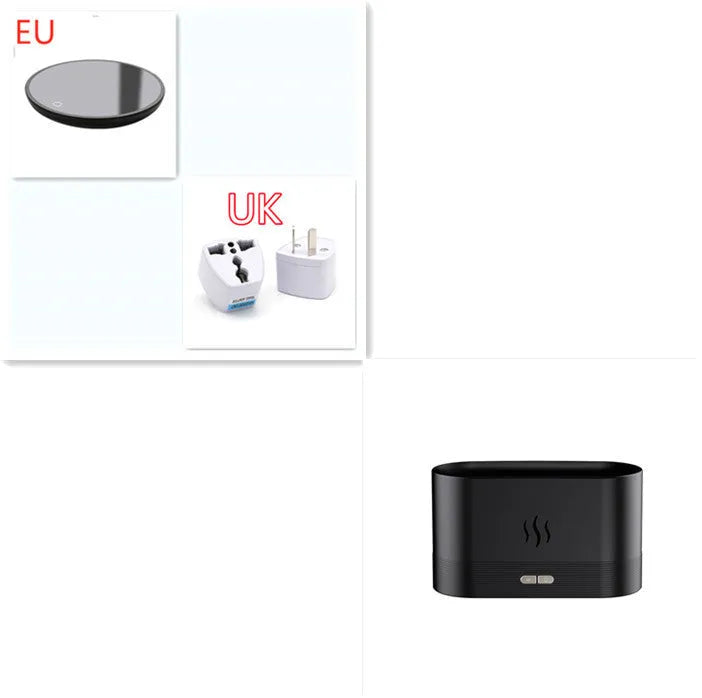 Black square aroma diffuser with flame light effect and mist output