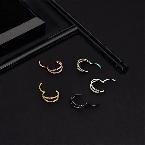 G23 titanium alloy lip ring and nose ring with diamond-cut finish in gold or steel colour.