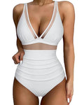 Women's high waist one-piece swimsuit in quick-drying polyester fabric available in multiple colours and sizes