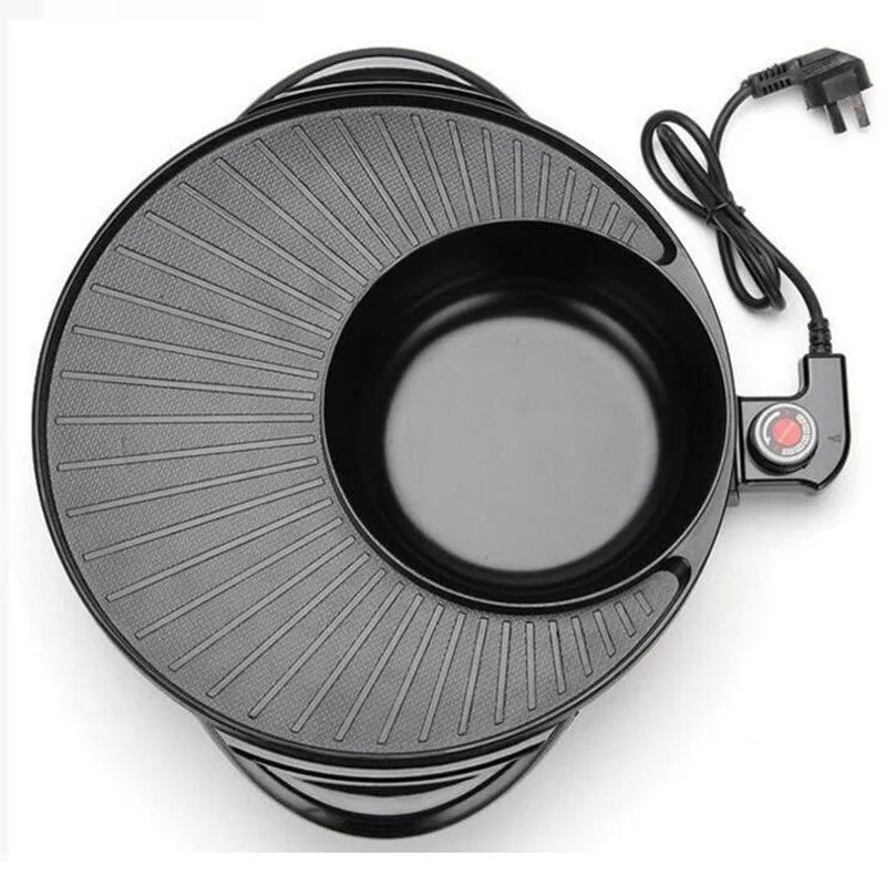 Black electric multifunction hot pot grill with 36cm aluminium alloy cooking surface and control panel