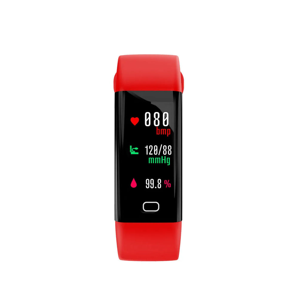 Big screen smart fitness band with IP68 waterproof rating on a wrist.
