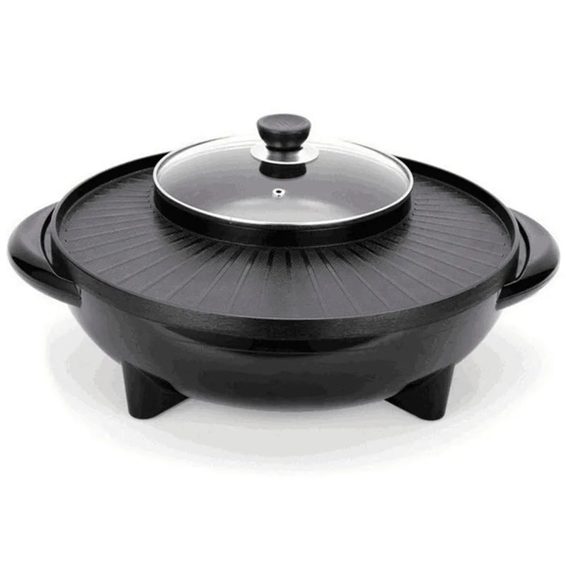 Black electric multifunction hot pot grill with 36cm aluminium alloy cooking surface and control panel