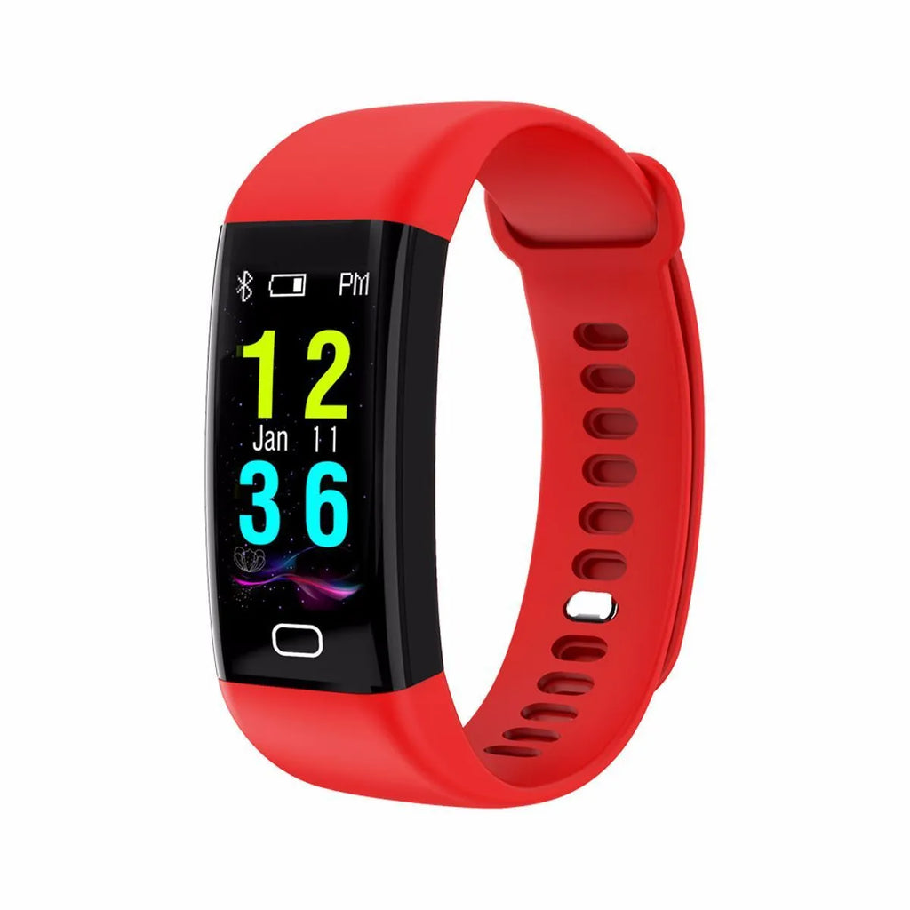 Big screen smart fitness band with IP68 waterproof rating on a wrist.