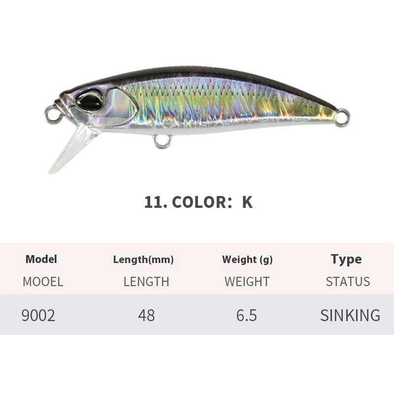 Japanese submerged Mino soft plastic fishing lure, 48mm long, for snakehead and Mandarin fish.