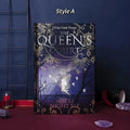 Blue retro luminous hardcover A5 notebook with Night Elves design, open to show full-colour illustrated pages.