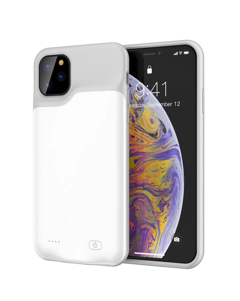 Shockproof silicone battery charger case for iPhone in black, blue, pink and white colours