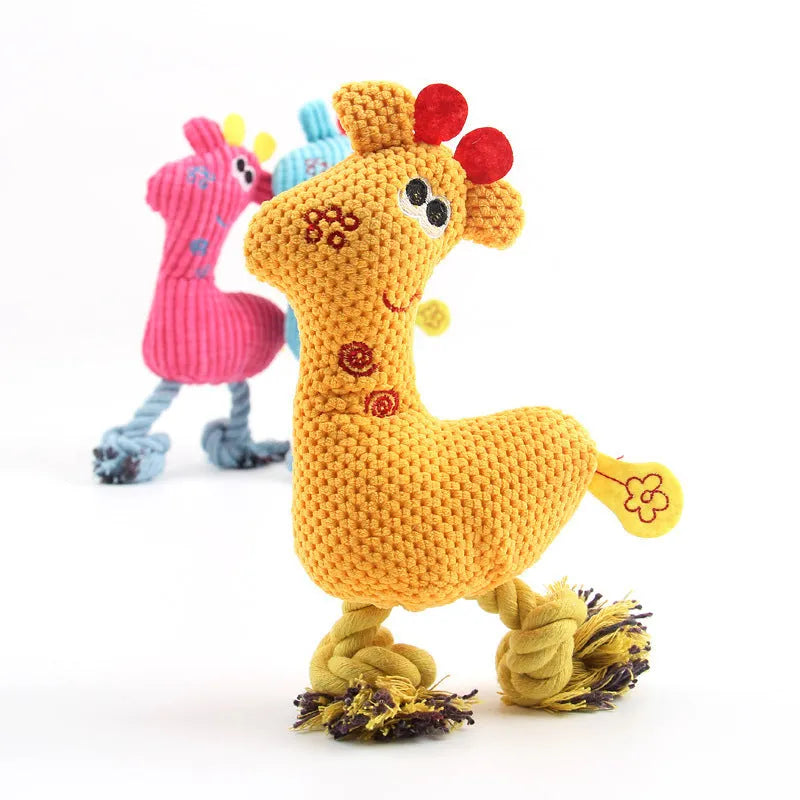 Blue deer-shaped plush dog toy with corn grain texture and squeaker for pets
