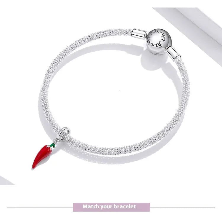 Korean pepper design sterling silver pendant with leaf detailing in BSC461 colour