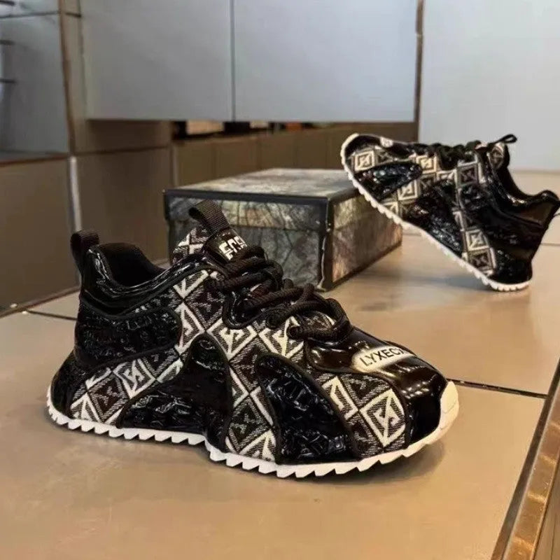 Men's casual platform shoes with embroidery stitching, rubber sole, and artificial PU upper in available colours