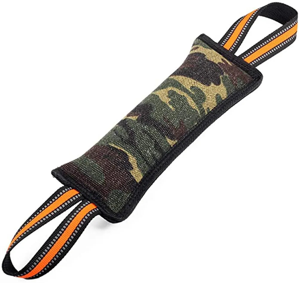 Yellow-edged jute dog training bite stick with reflective strips, measuring 55 cm in length