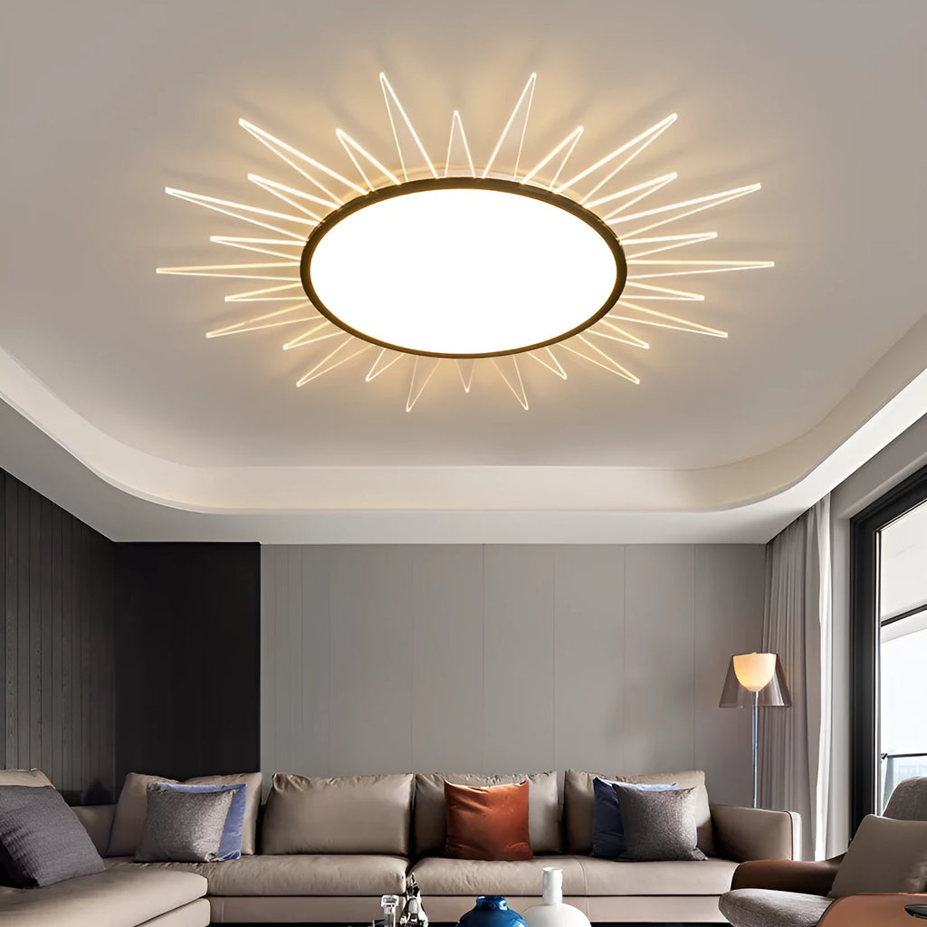 Modern round aluminium ceiling lamp with white light and remote control for room dimming