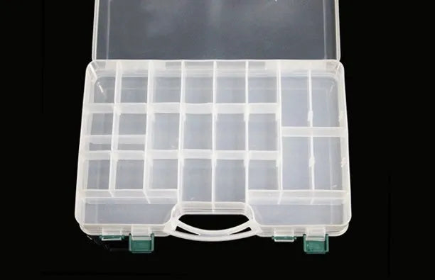 Large capacity double deck fishing sub bait box with dual sided compartments for road sub baits and fake bait storage