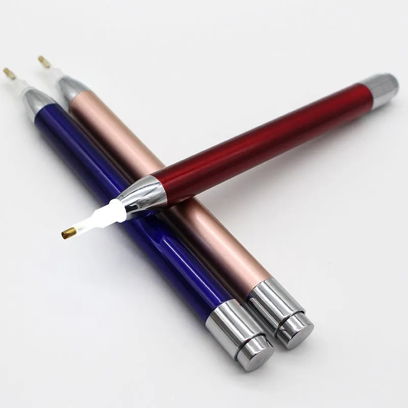 Aluminium alloy luminous diamond painting drill pen with metal frame in blue, gold, and red colour options