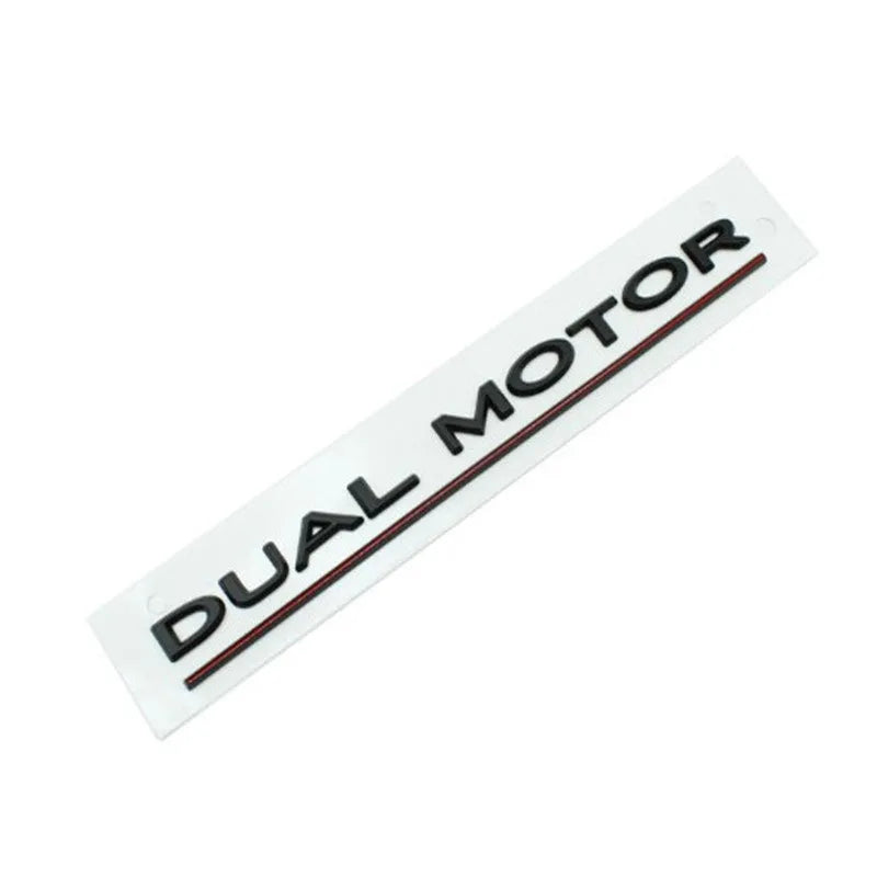 ABS plastic performance car sticker for Tesla Model 3 bumper in matte black and red stripes.