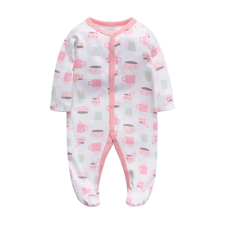 Cotton baby one-piece clothes in a dinosaur print design for infants aged 3 to 12 months