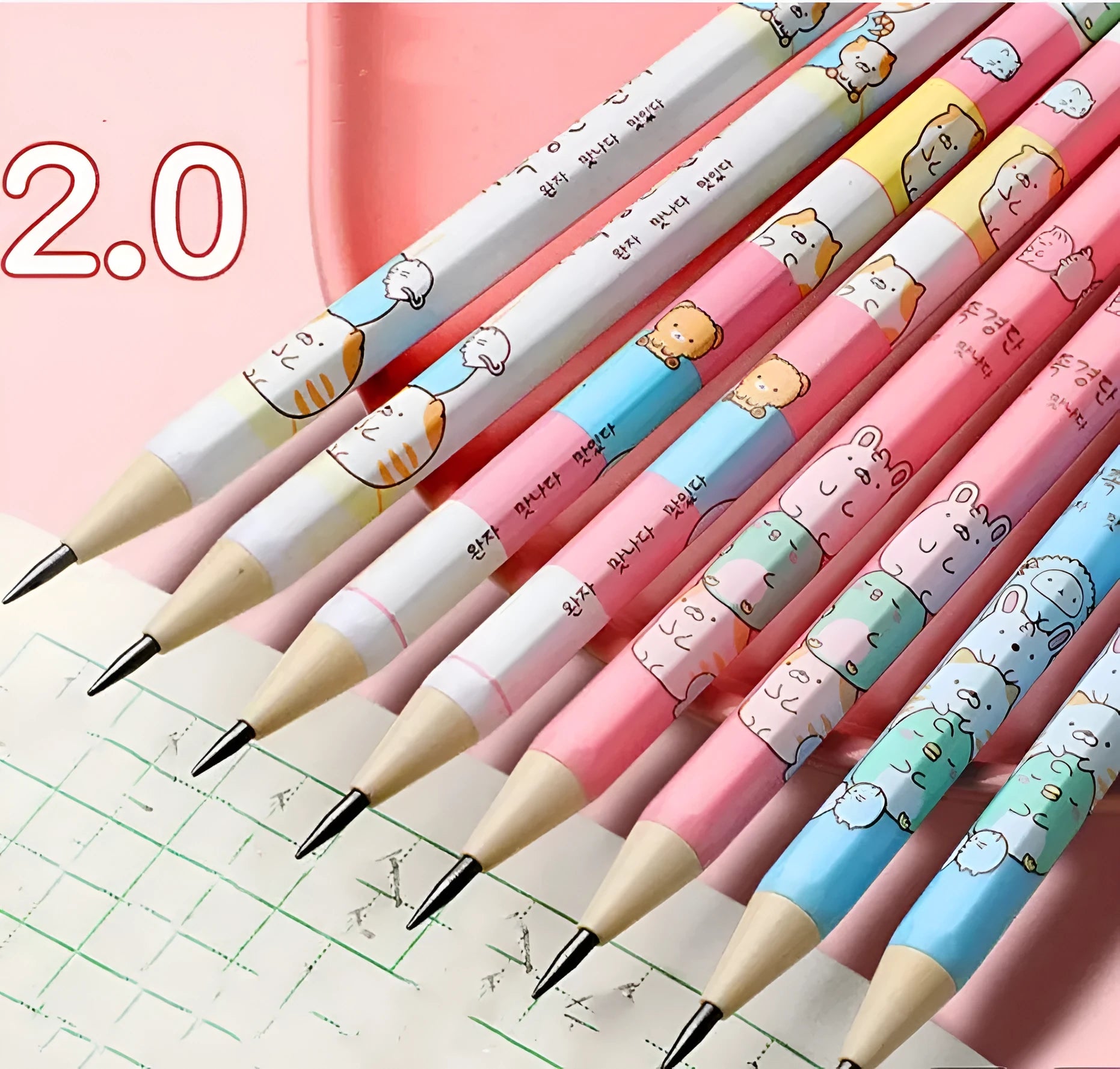 Children's cartoon mechanical pencil with replaceable 2B cores and plastic construction