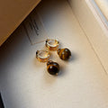 Geometric tigereye stone hoop earrings with real gold plating in French retro style