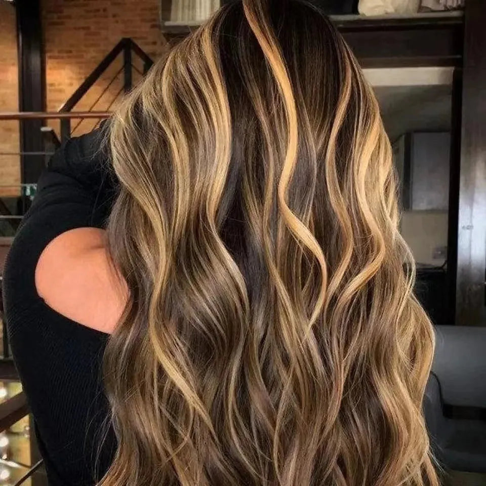 Front lace wig with long black gradient curly hair in a big wave sheath style, showing side bangs.