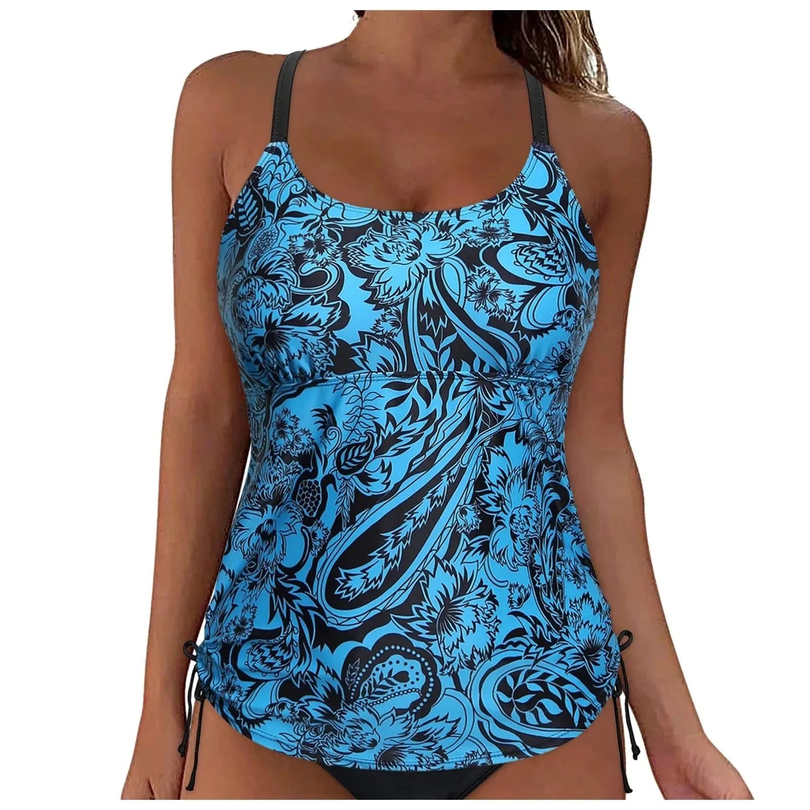 One-piece swimsuit with round neck in army green colour, conservative vest style for women