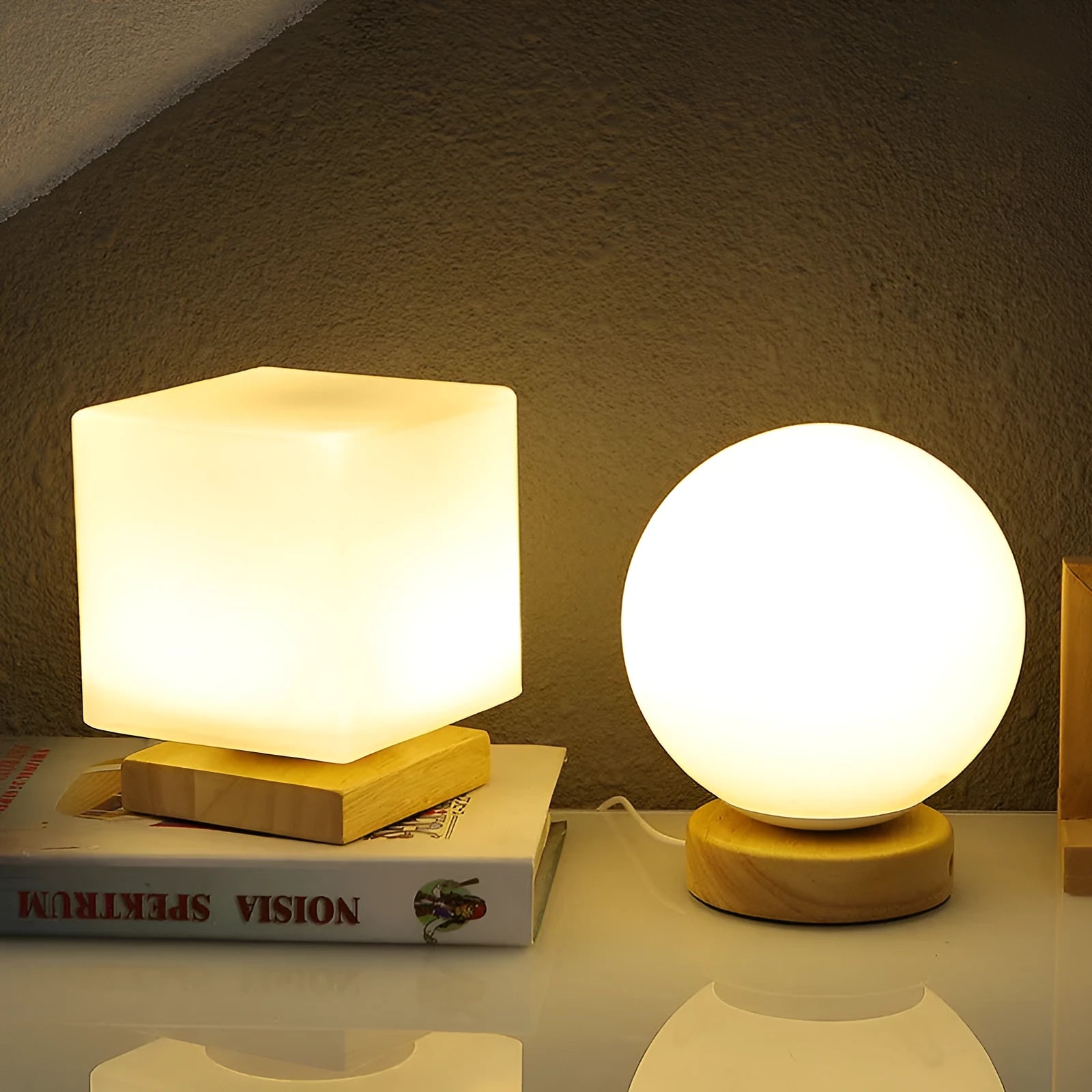 Nordic style solid wood decoration USB table lamp with touch dimming in white colour with 150x180mm dimensions