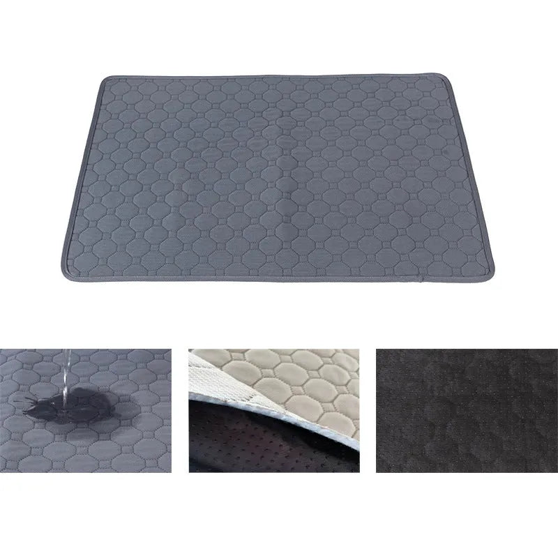 Pet Parents washable dog pee pad in neutral colour on a wooden floor