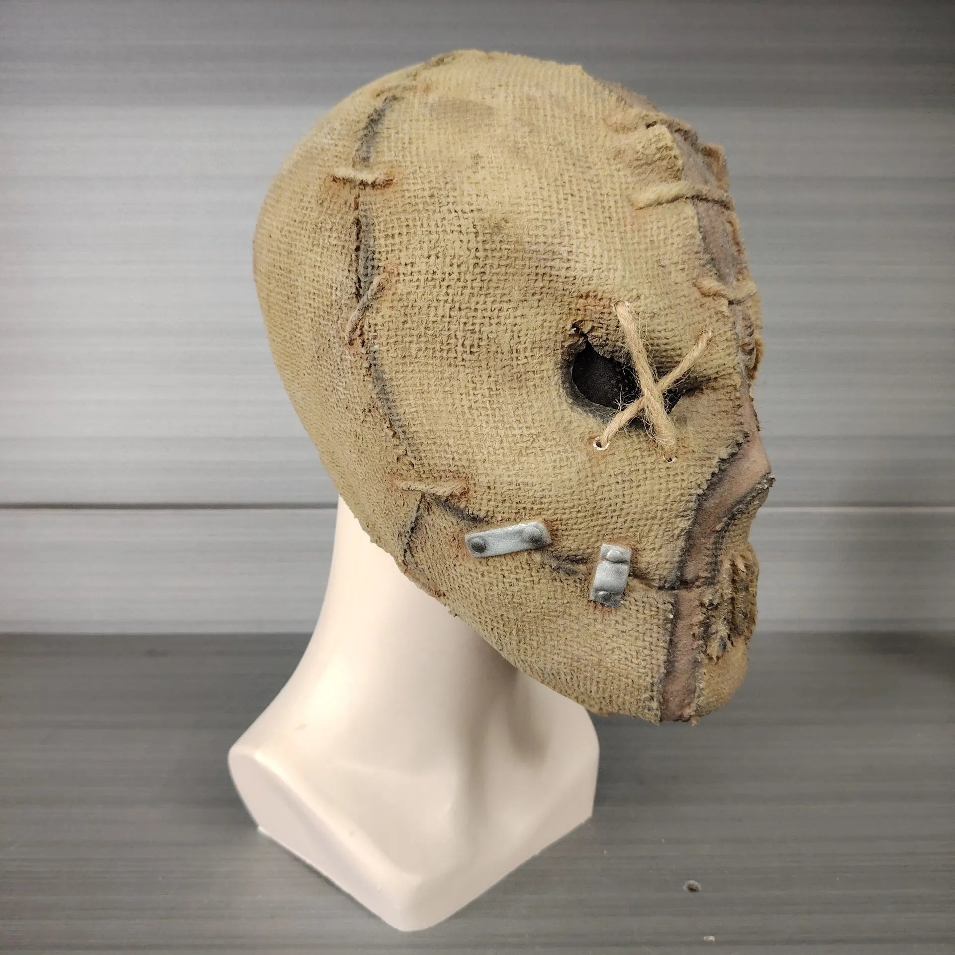 Latex scar skull mask head cover for DIY Halloween costumes, shown from the front.