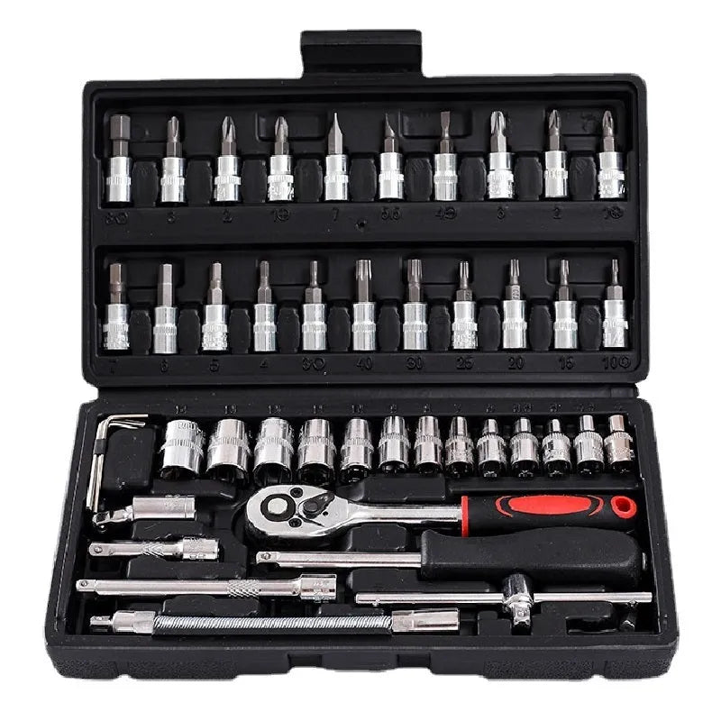Cr-v chromium vanadium steel socket ratchet wrench set with nickel plating for home and auto repair