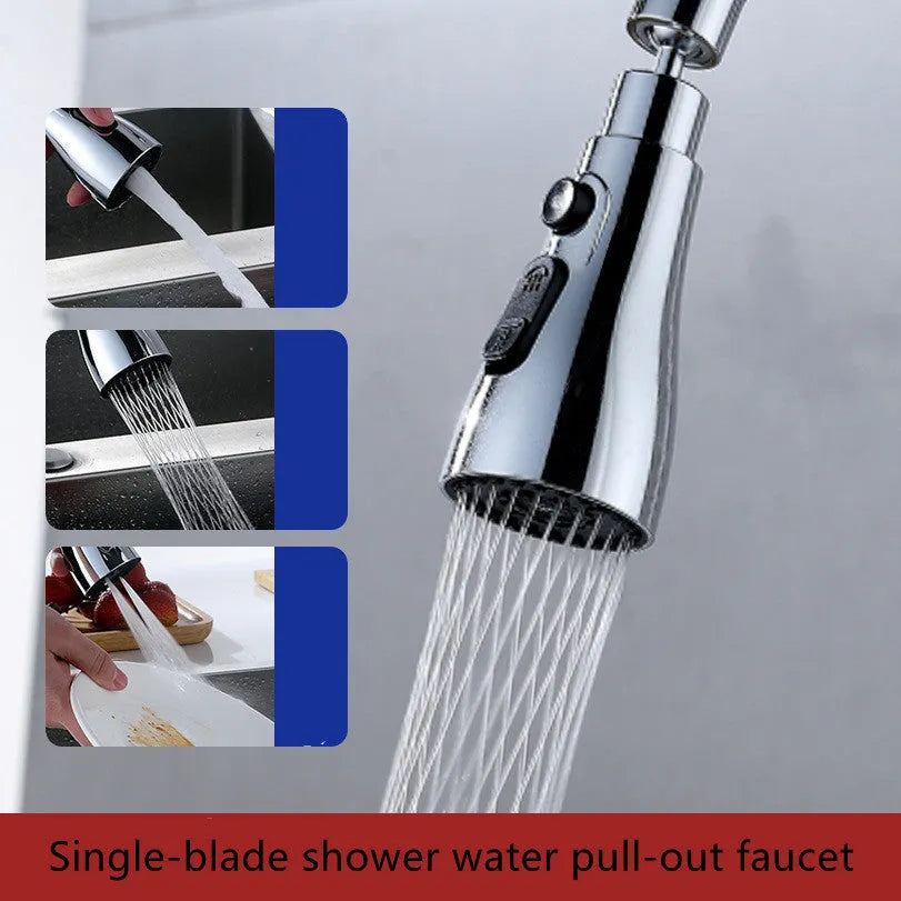 Universal pressurised faucet sprayer adapter with rotating head in silver finish