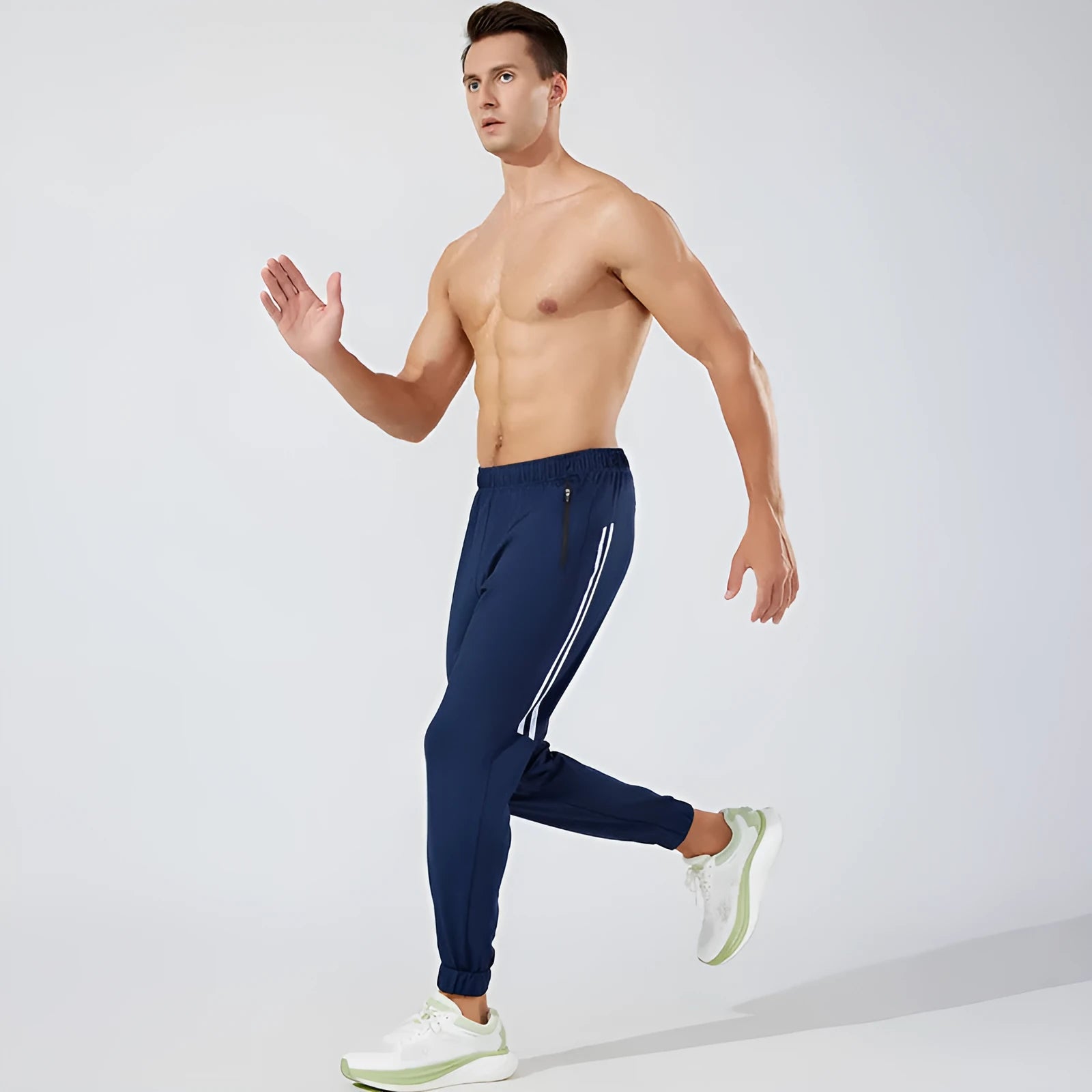 Men's black running trousers with mid waist and full length for exercise