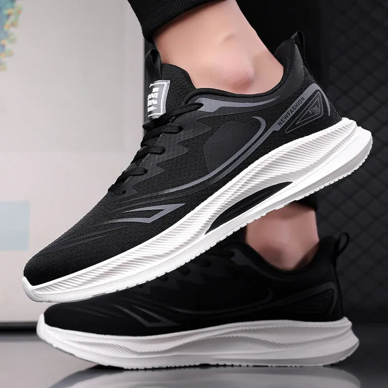 Men's low-top casual shoes in grey green with woven mesh upper and rubber sole