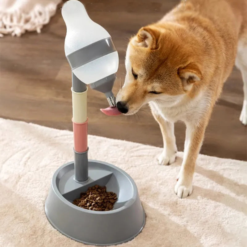 Green adjustable standing water dispenser for pets with detachable pole and ball-tip nozzle.