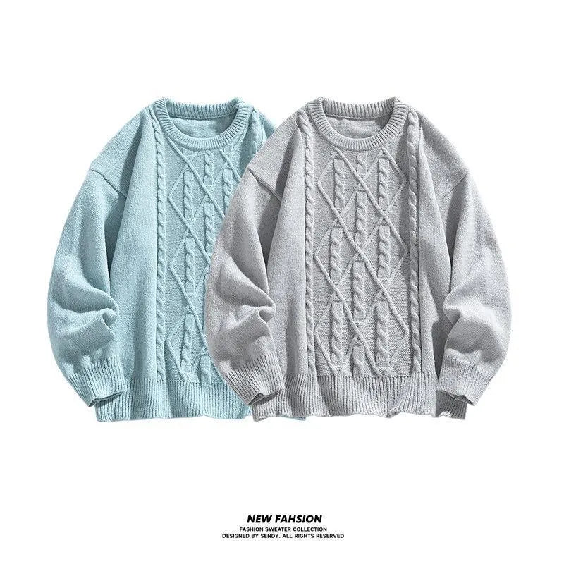 Twist stripes pullover furry sweater in cloud blue for teenagers, thick chemical fibre blend, straight fit