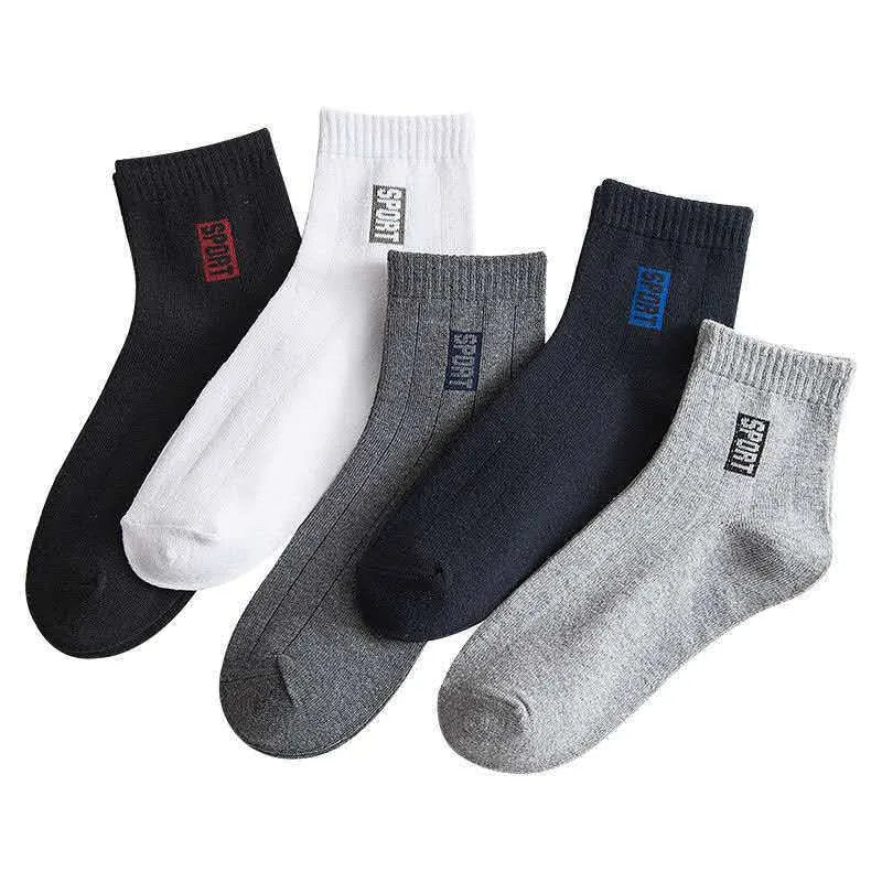 Breathable 5-pair men's cotton mid-tube socks set in SPORT tube stripe pattern