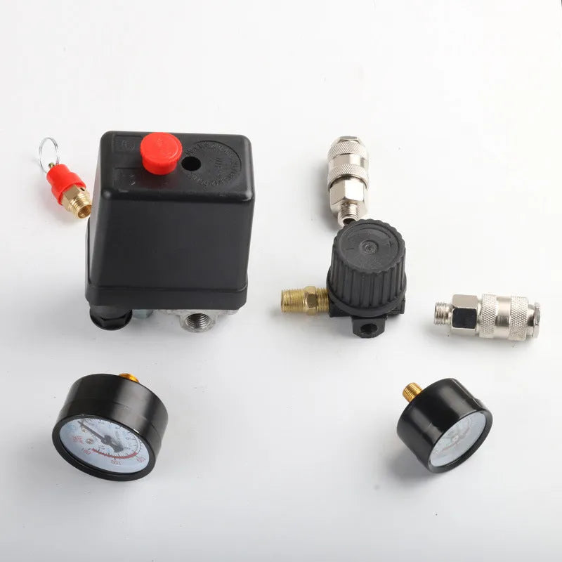 European style air compressor pressure switch with pressure gauge and electrical connections