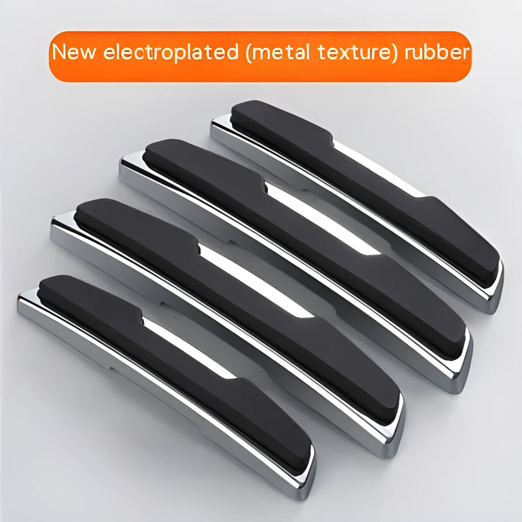 Black car door bumper strip set with four plastic silicone protection strips measuring 9.5 by 2 cm