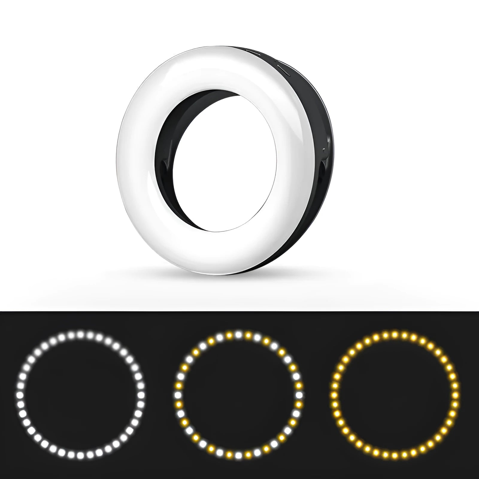 Black portable LED selfie ring light with USB cable for mobile phone photography
