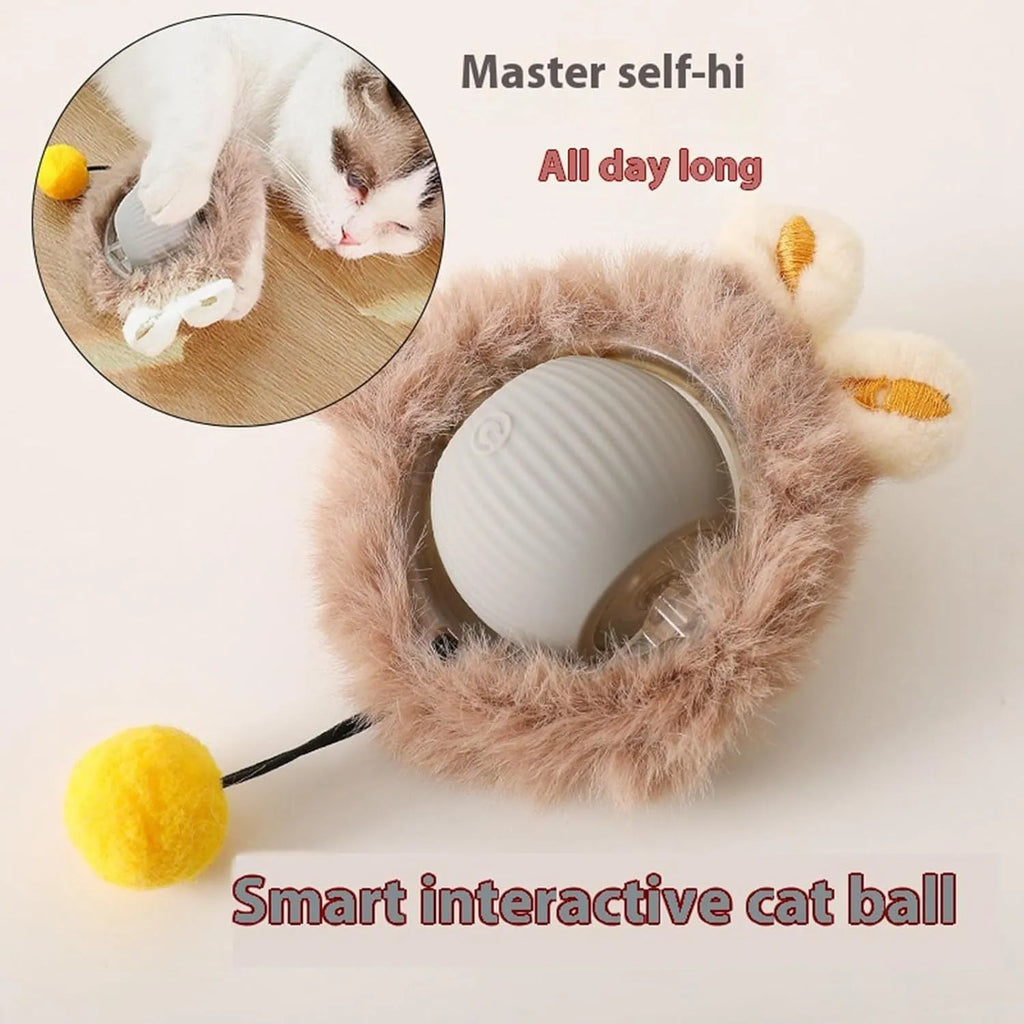 Automatic rolling ball pet toy with string in grey, green, or red colours