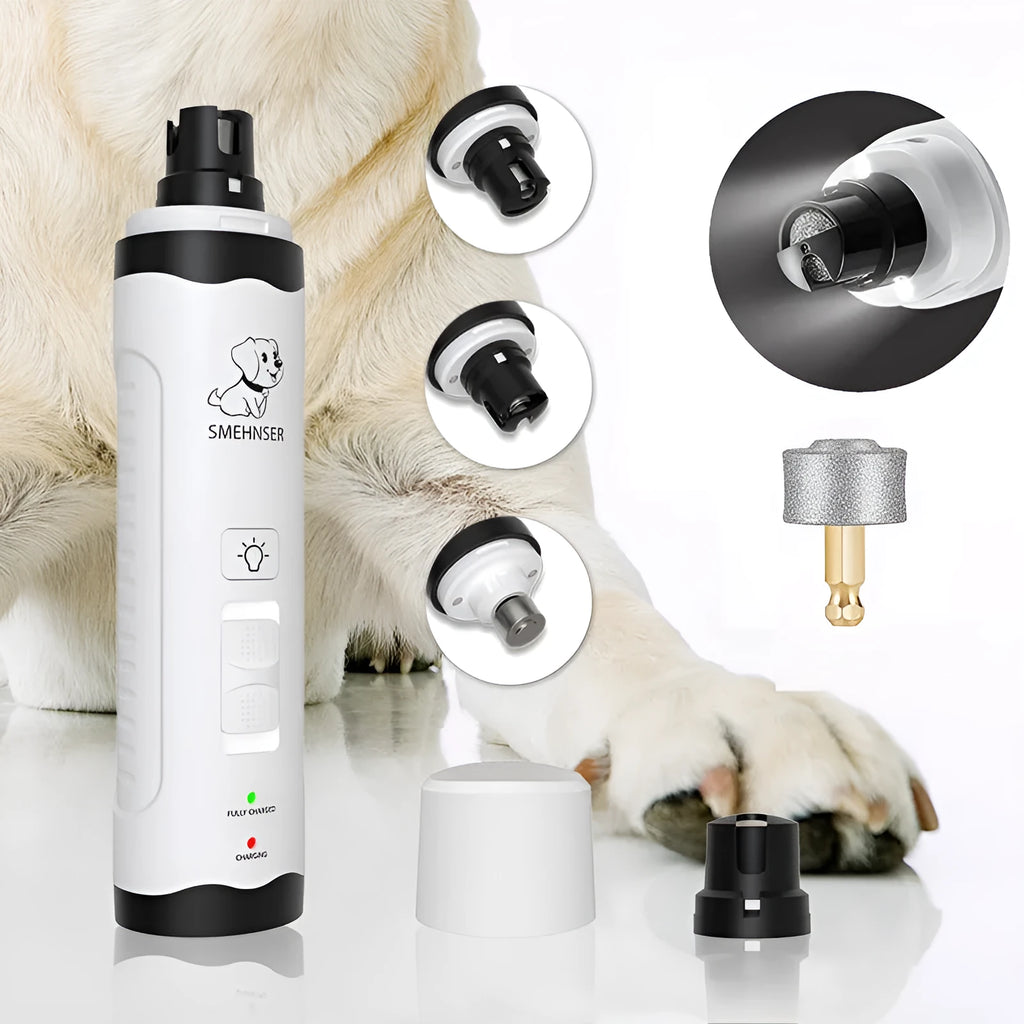 Electric dog nail grinder device with LED digital display and dust collection attachment