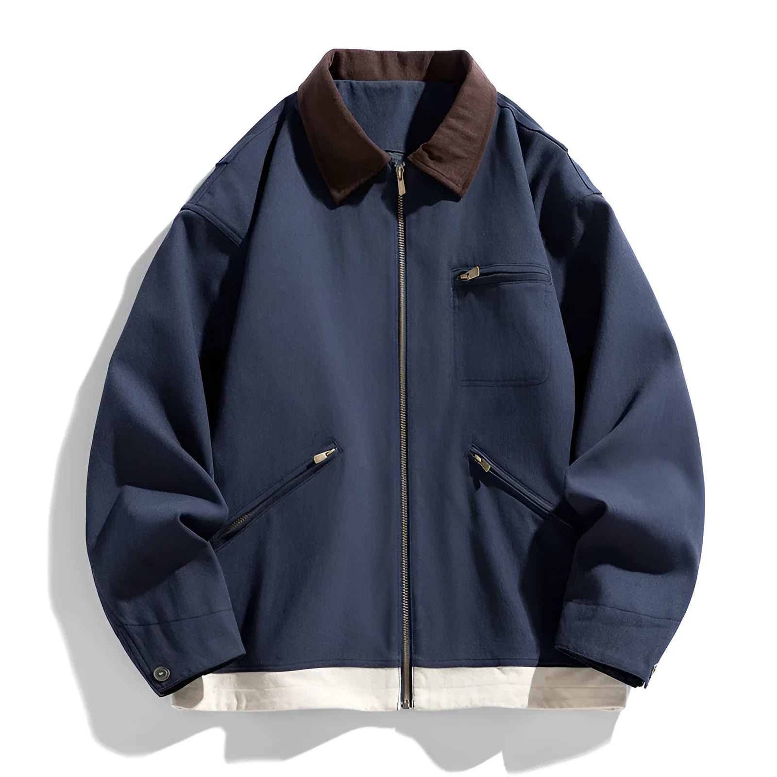 Men's Korean style loose fit casual jacket with contrast colour lapels in polyester fabric