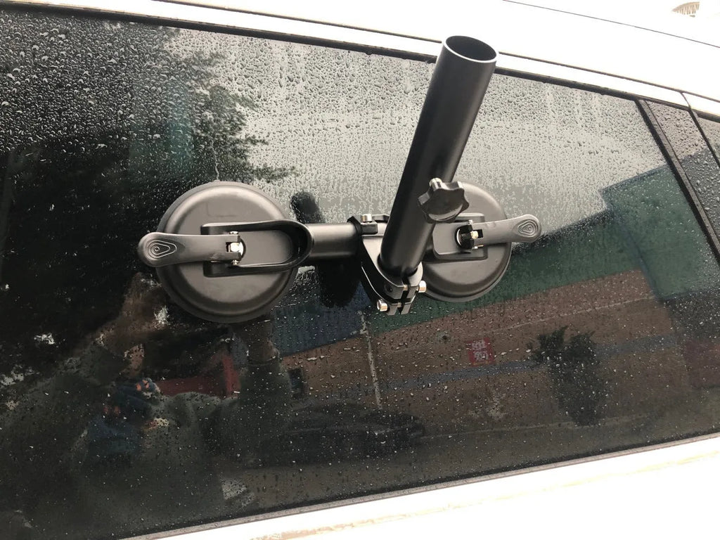 Black ABS off-road car flagpole sucker base with rubber suction cup for vehicle glass mounting