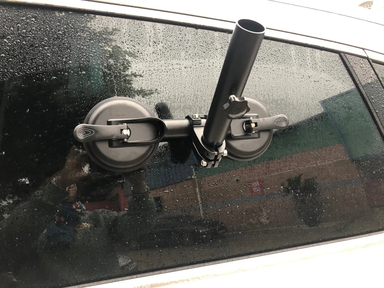 Black ABS off-road car flagpole sucker base with rubber suction cup for vehicle glass mounting