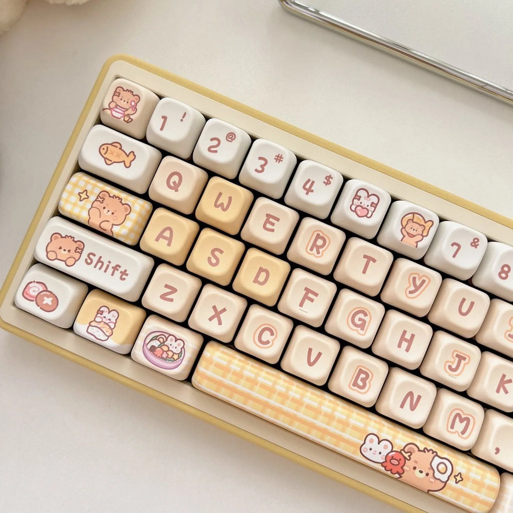 Rabbit Bear Restaurant themed mechanical keyboard keycaps in EOA height profile with thermal sublimation printing